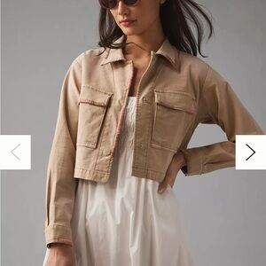 Pilcro Tan Utility Jacket with Pink Stitching